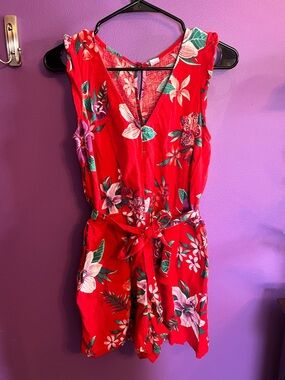 Old Navy Red Floral V-Neck Romper